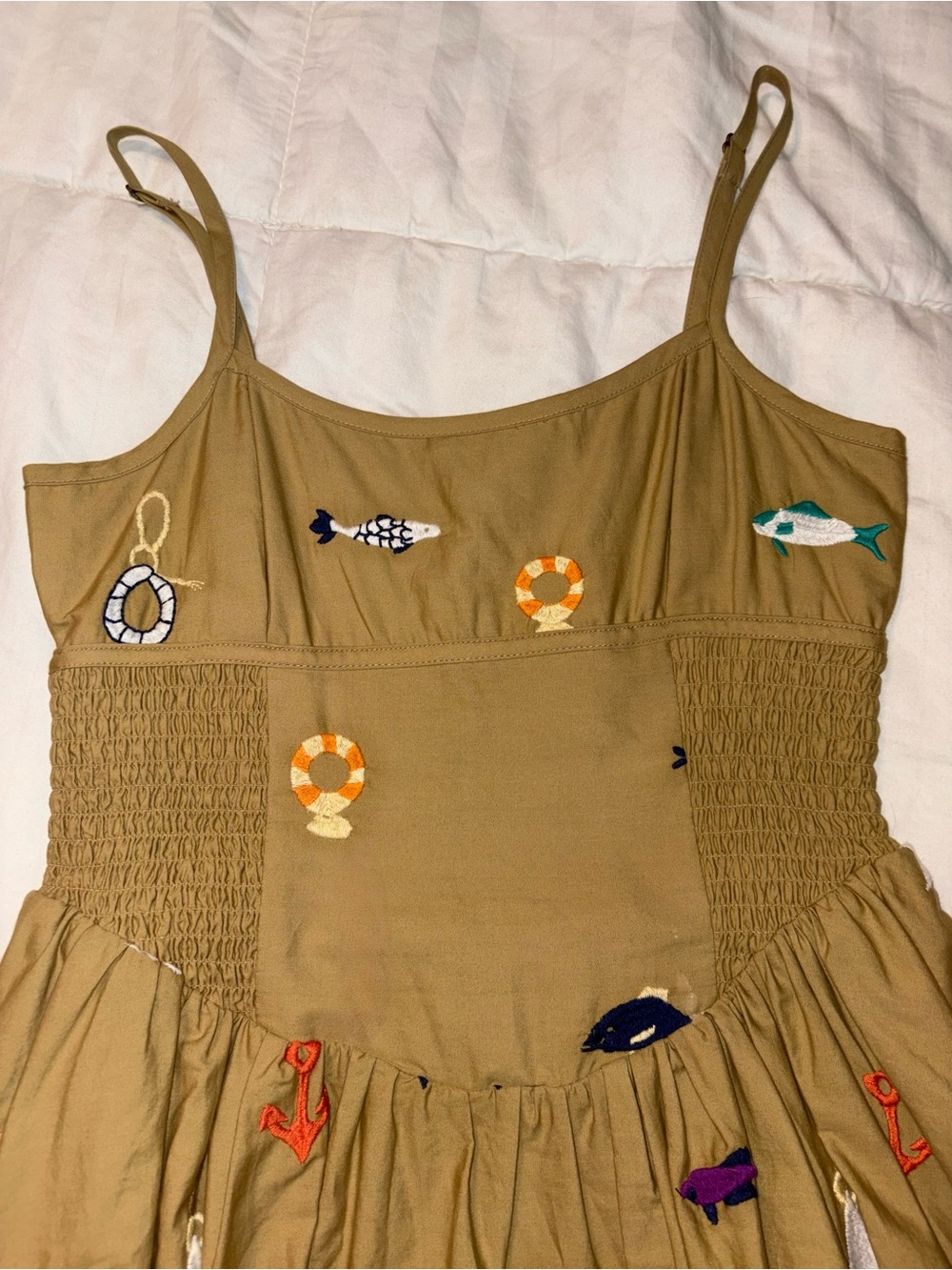 Anthropologie Maeve Sea Motives Embroidered Midi Poplin Cotton Dress - Picture 3 of 5